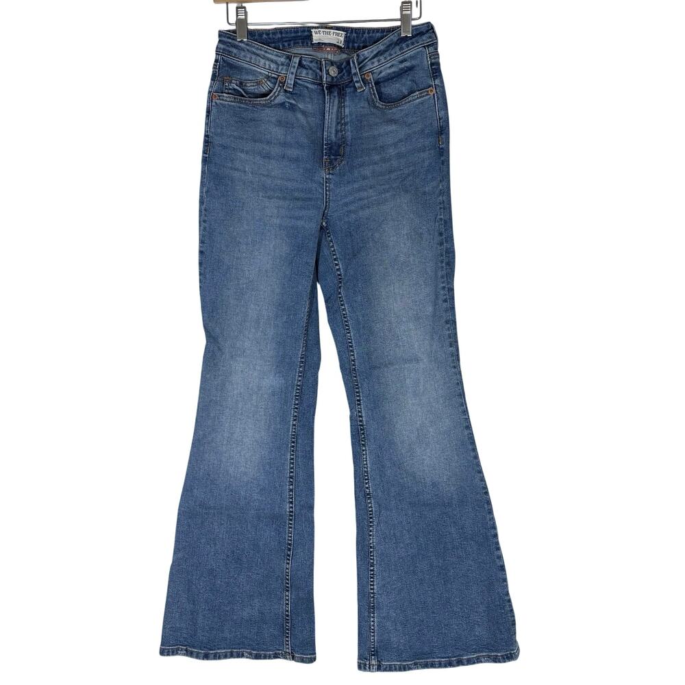 Free People Mid Blue Flare Jeans - High Rise Wide Leg